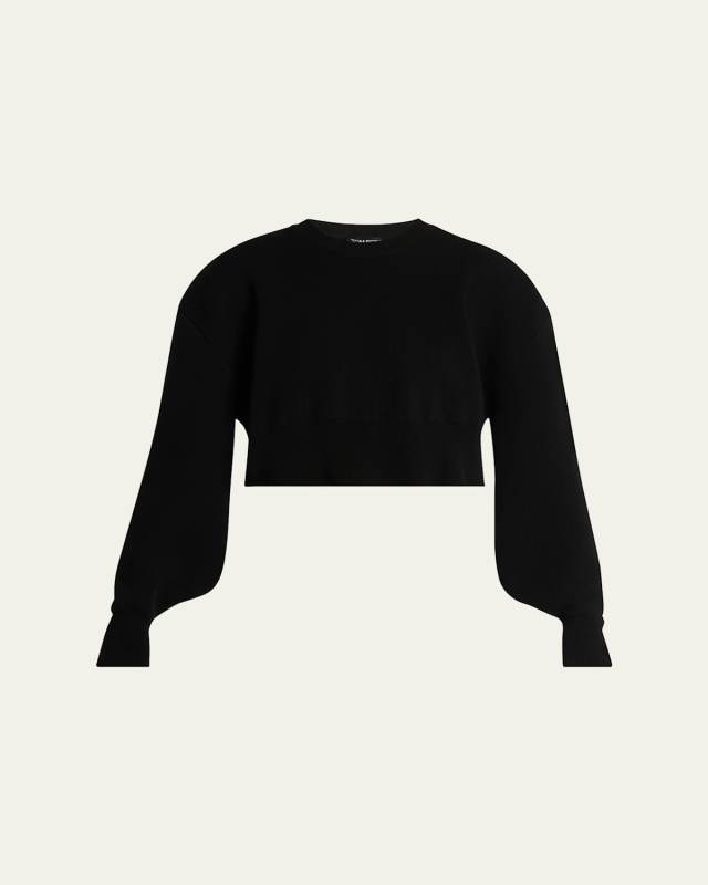 Wool-Cashmere Blouson-Sleeve Crop Sweater